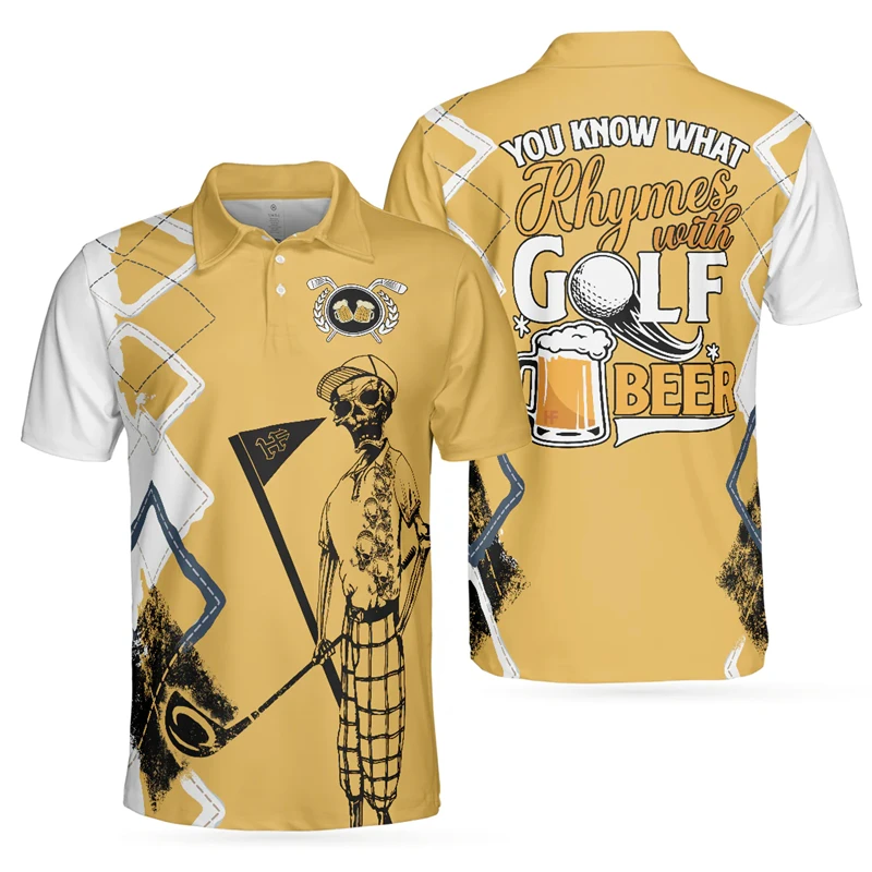 Beer And Sport Pattern Polo Shirt Men's Clothing Funny 3D Printed Fashion Shirts Outdoor Golf Skeleton Pattern 2025 New Tee Top - Image 3