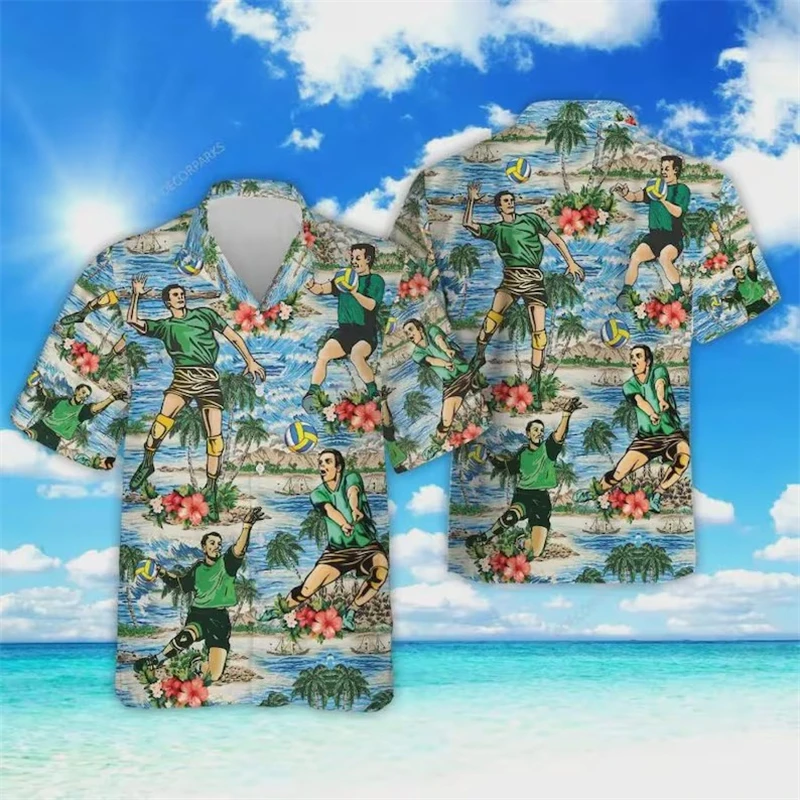 Men's Polyester Hawaii Shirt Volleyball 3D Print Short Sleeve Breathable Blouses Casual Tops Hawaiian Holiday Shirt Tees Tops - Image 2